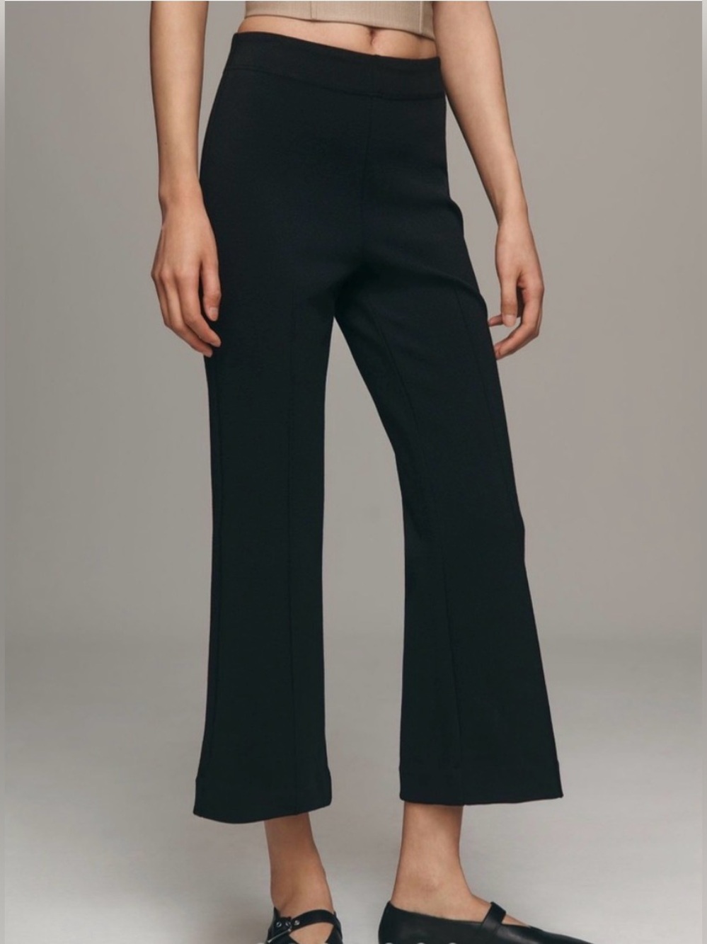 Maeve the Margot Kick-Flair Women's Black Stretch Wide-Leg Cropped Pants Size M